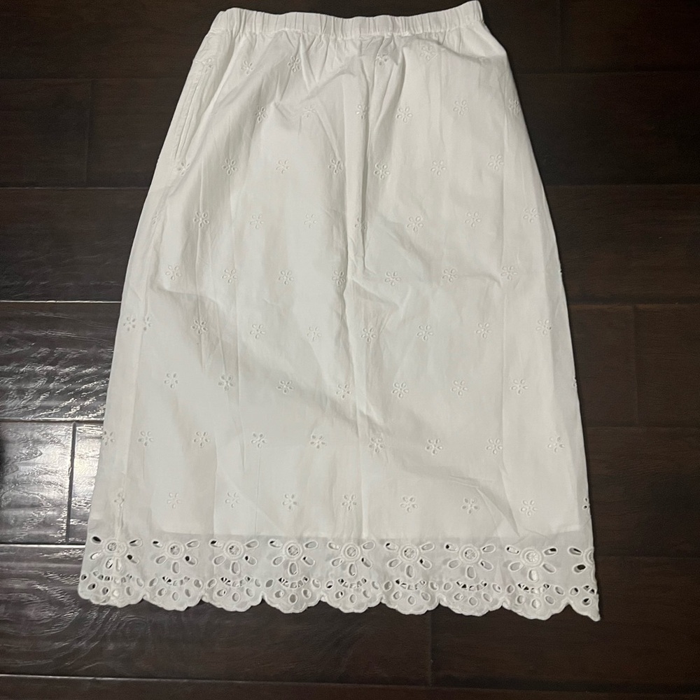 Old Navy White Eyelet Midi Skirt with Scalloped Hem